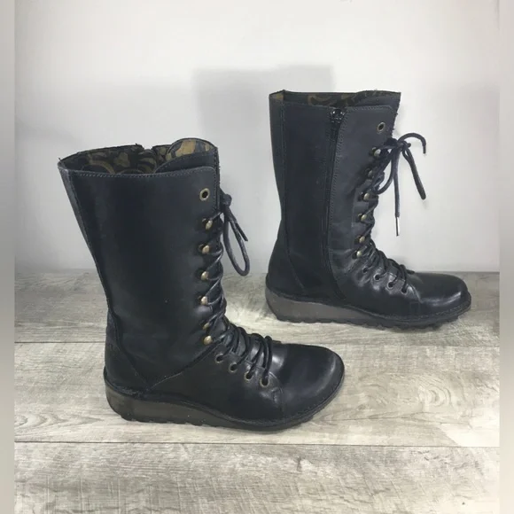 Fly London Ster Military Black Leather Combat Women's Lace Up Boots Size 8-8.5 - Picture 3 of 12